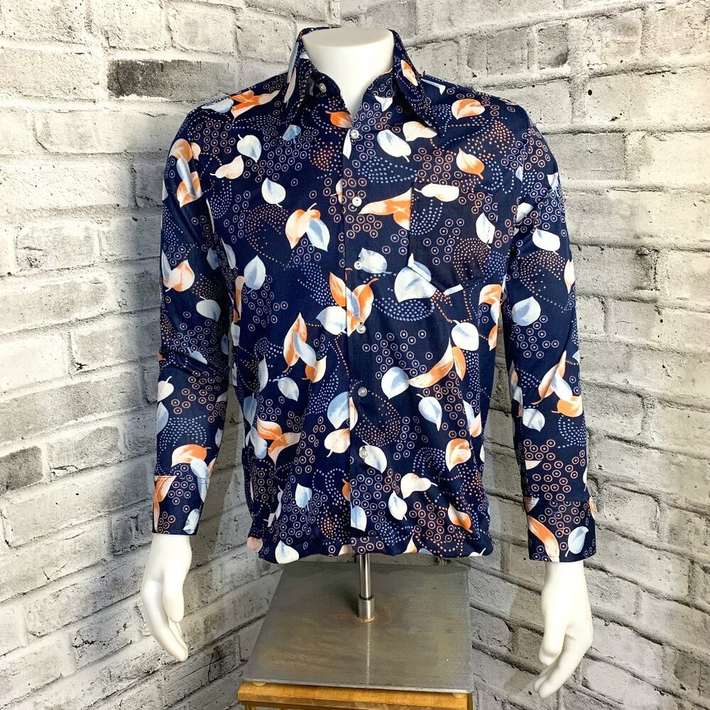 Vintage 70s Dagger Collar Disco Shirt All Over Print Button Up New Deadstock